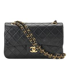 1990s Chanel Black Quilted Lambskin Vintage Small Classic Double Flap Bag