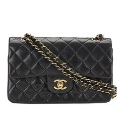 1990s Chanel Black Quilted Lambskin Vintage Small Classic Double Flap Bag