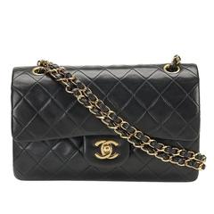1990s Chanel Black Quilted Lambskin Vintage Small Classic Double Flap Bag
