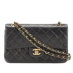 1990s Chanel Black Quilted Lambskin Vintage Small Classic Double Flap Bag