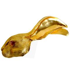 Christopher Ross Figural Belt Buckle Magnificent Rabbit 24kt Statement Piece 80s 2