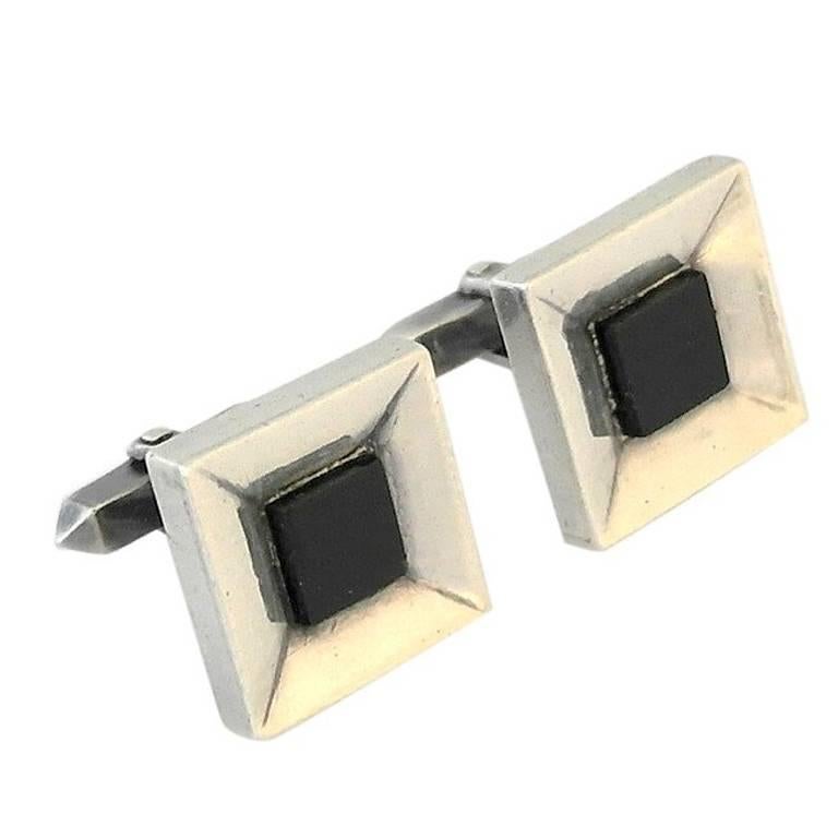 Antonio Pineda Onyx Sterling Silver Cufflinks For Sale