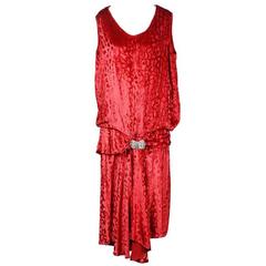 Red Velvet Drop Waist Dress circa 1940s