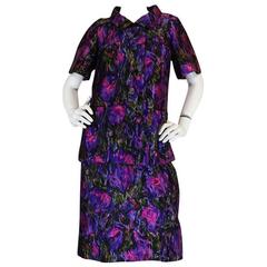 c1958 Christian Dior NY Floral Print Silk Dress & Jacket