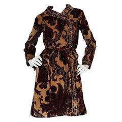 1960s Mr Mort Rich Printed Velvet Wrap Dress or Coat 8