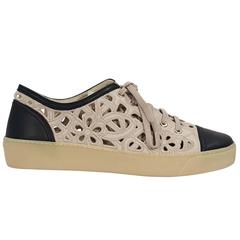 Tan Chanel Floral Laser-Cut Sneakers