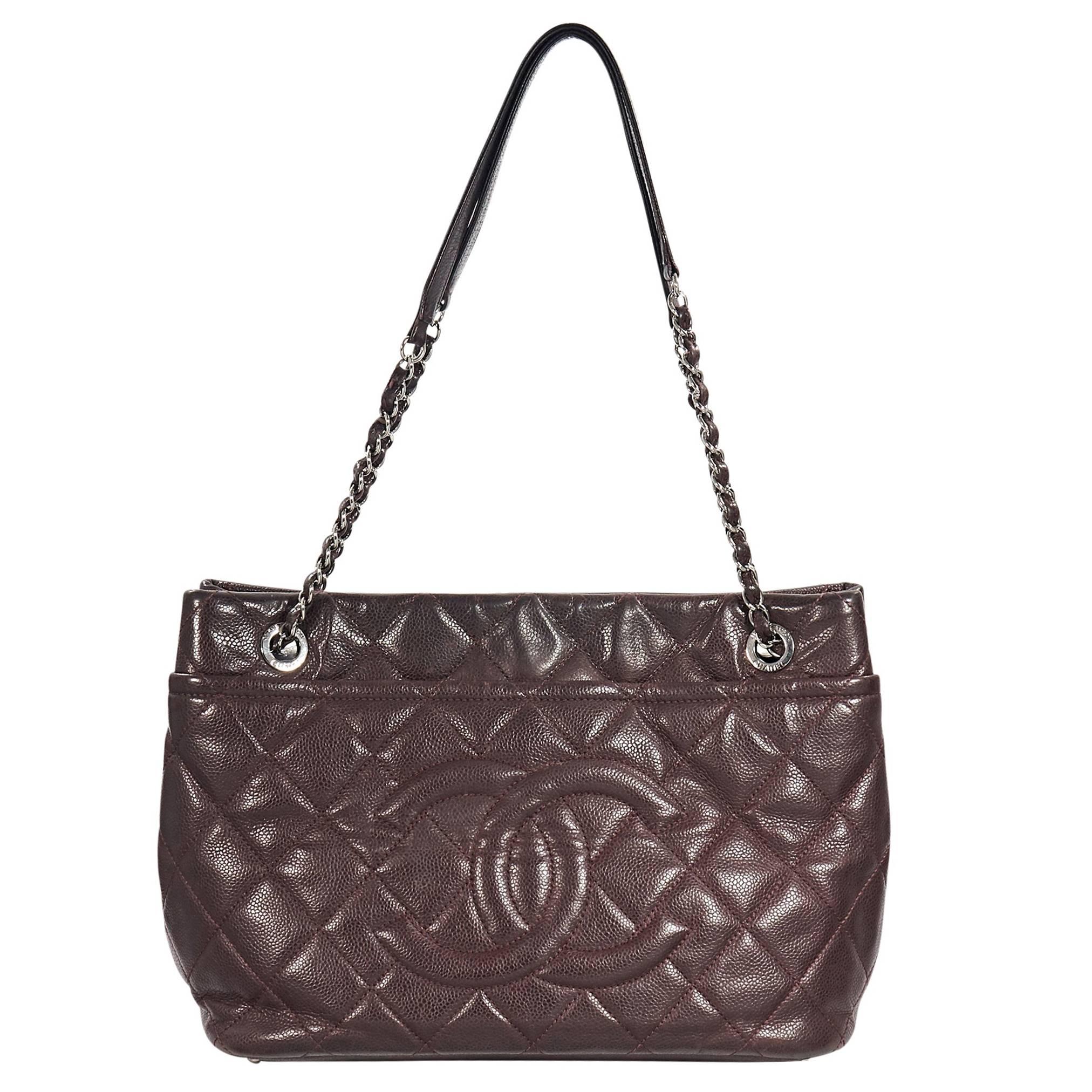Burgundy Chanel Quilted Leather Tote Bag