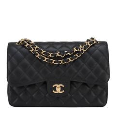 Chanel Black Quilted Caviar Jumbo Classic Double Flap Bag Gold Hardware 4
