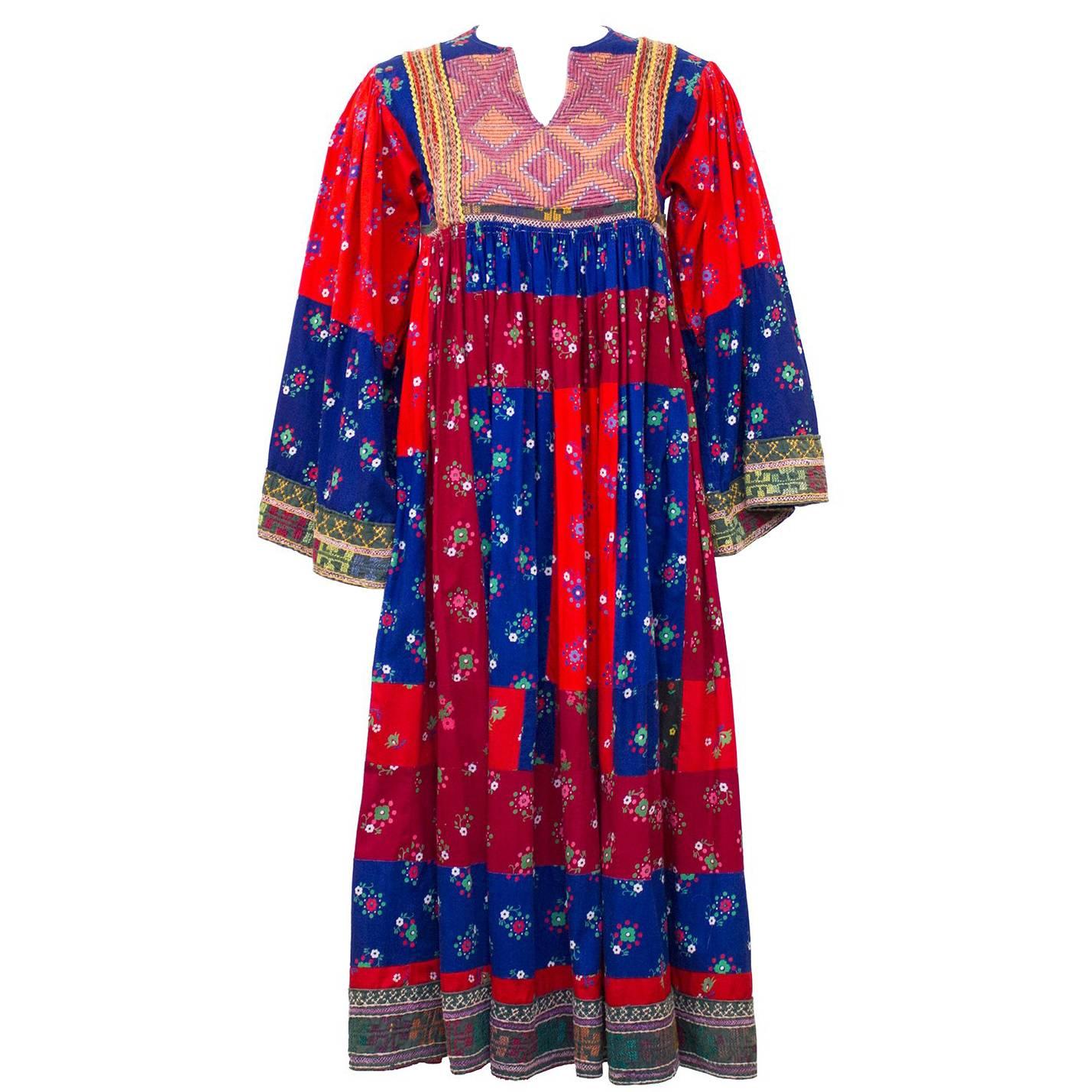 1950s Anonymous Multi Color Ethnic Embroidered Smock Dress