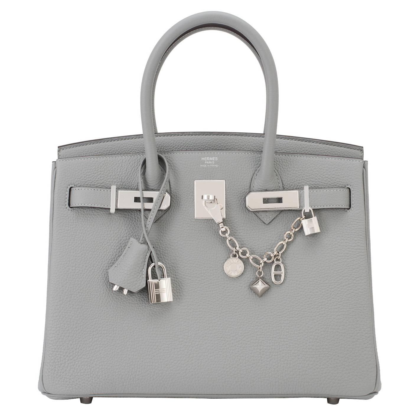 Hermes Gris Mouette New Grey 30cm Togo Birkin Bag Palladium Chic