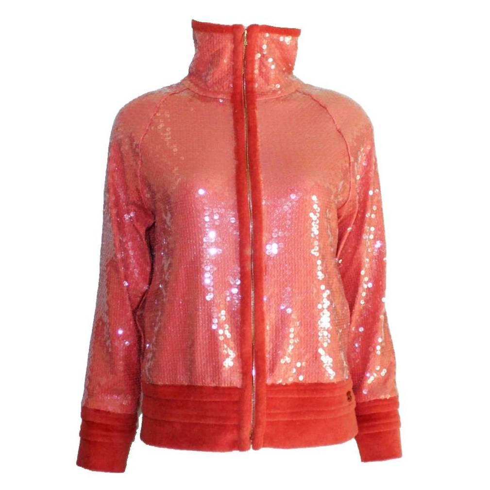 NEW Chanel Coral Sequin Terrycloth Top & Jacket Twin Set Ensemble 36-38