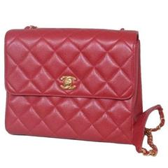 MINT. Vintage Chanel red caviar leather 2.55 square shape chain shoulder bag.