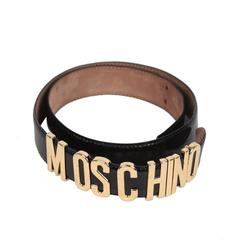 Authentic MOSCHINO REDWALL Vintage Black Leather LETTERED LOGO BELT ...