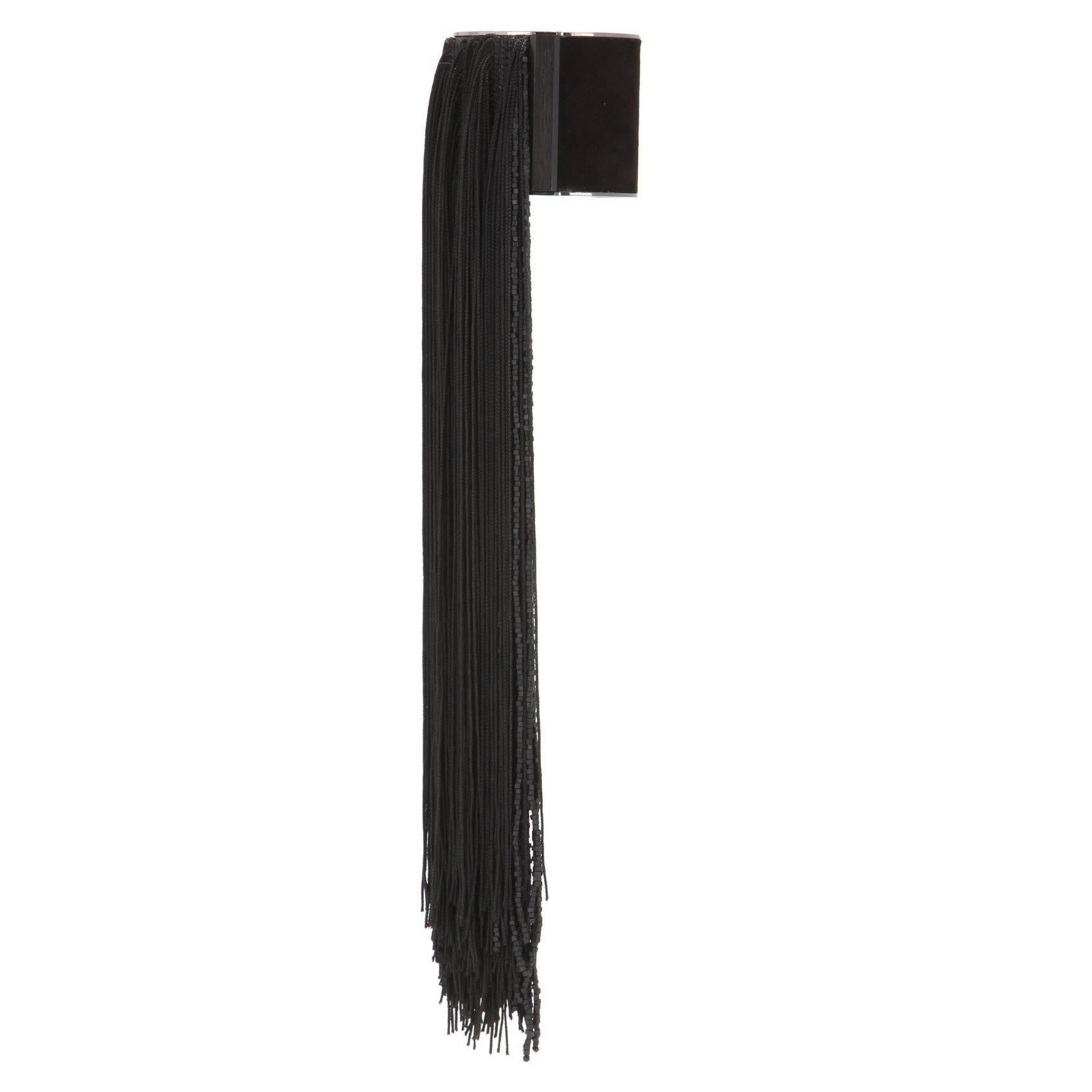 Tom Ford NEW Black Leather Suede Tassel Cuff Bracelet 