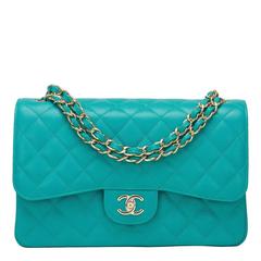 Chanel Turquoise Quilted Caviar Jumbo Classic Double Flap Bag