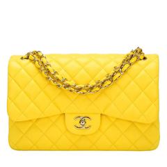 Chanel Yellow Quilted Lambskin Jumbo Classic Double Flap Bag