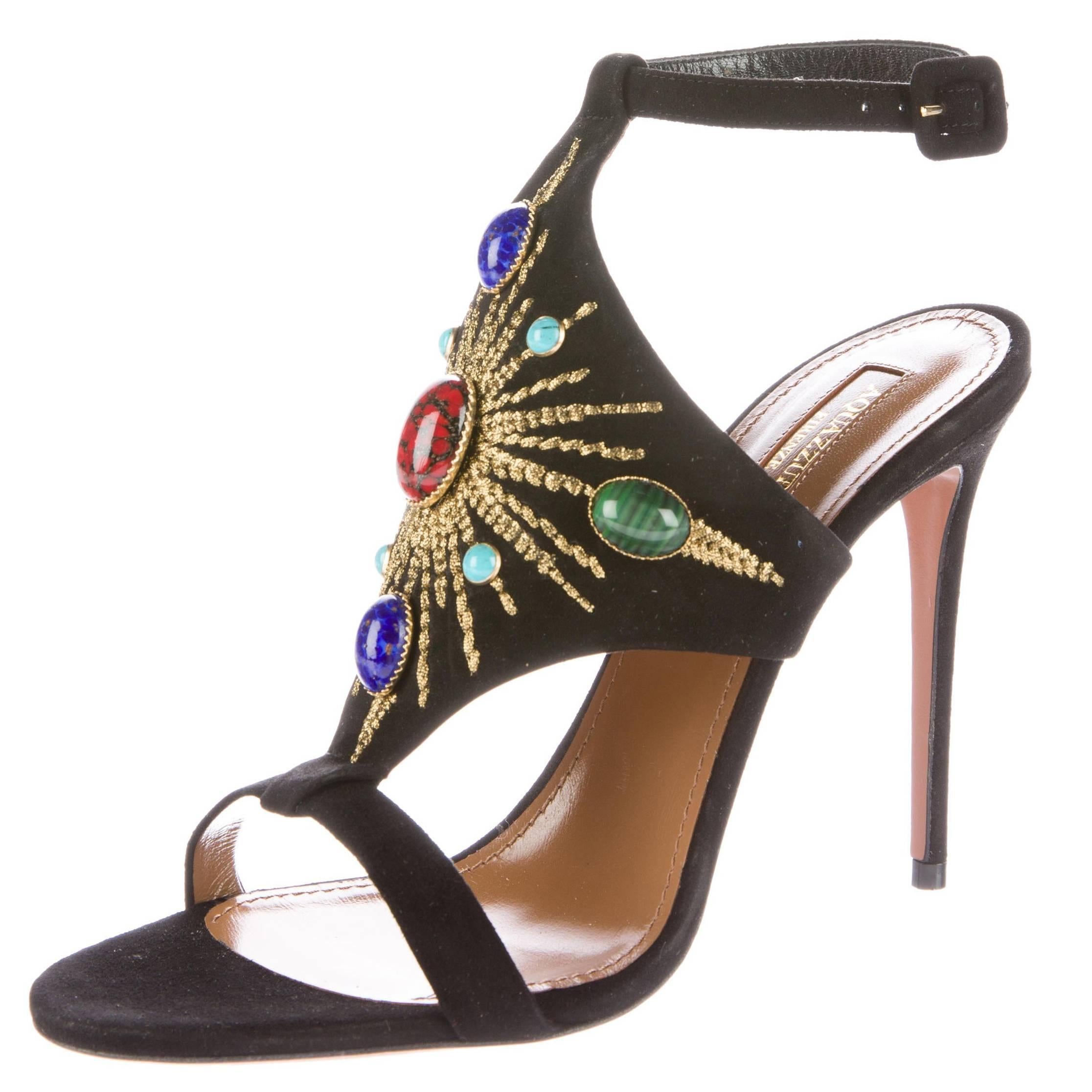 Aquazzura NEW & SOLD OUT Black Jewel Evening Heels in Box