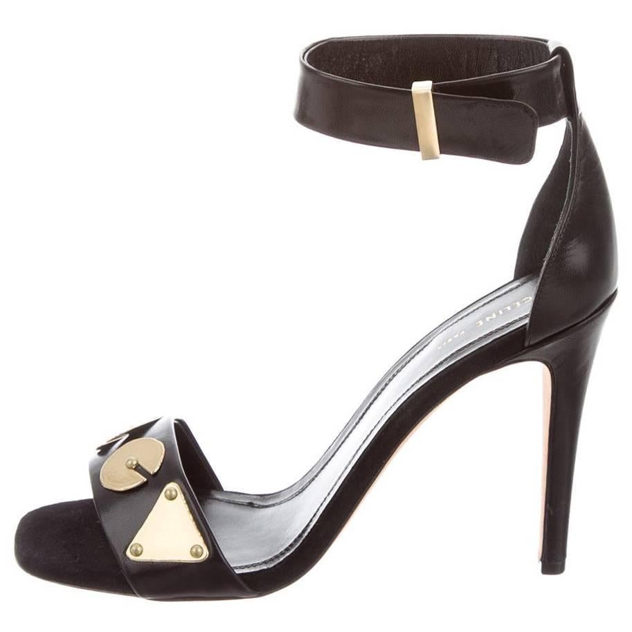 Celine NEW & SOLD OUT Black Leather Gold Mirror Heels in Box