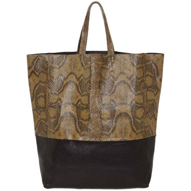 Celine Brown Python/Black Leather Bi-Cabas Tote Bag For Sale at ...