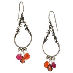 Argentium Silver Opal Garnet Seed Chandelier Earrings