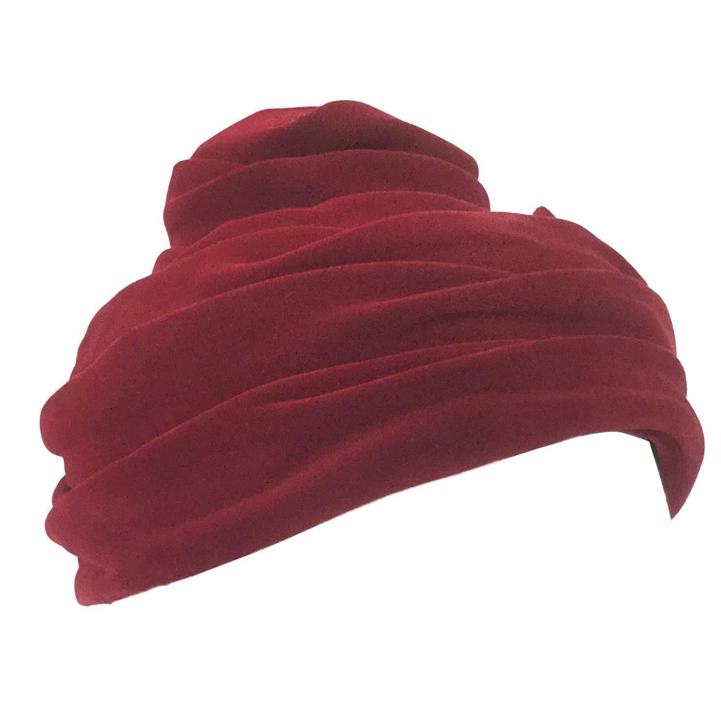 1940s Miss Sally Victor Red Velvet Rose Toque Evening Hat For Sale