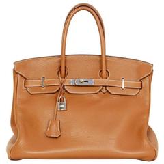 Hermes 2008 Gold Veau Taurillion Clemence Leather 35cm Birkin Bag