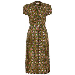 Late 1940s Very Early Suzy Perette Labelled Novelty Leaf Print Rayon Dress 7
