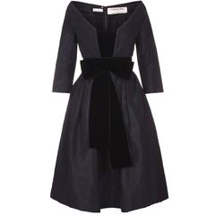 Sensational 1950s Christian Dior Black Taffeta Silk Dress with Velvet Sash