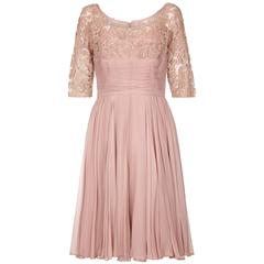1960s Dusky Pink Corded Lace and Silk Chiffon Dress 9