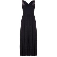 1950s Mainbocher Couture Black Silk Evening Dress with Lace Panels 4