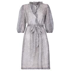 1970s Norman Hartnell Couture Silk Crepe Monochrome Print Dress 7