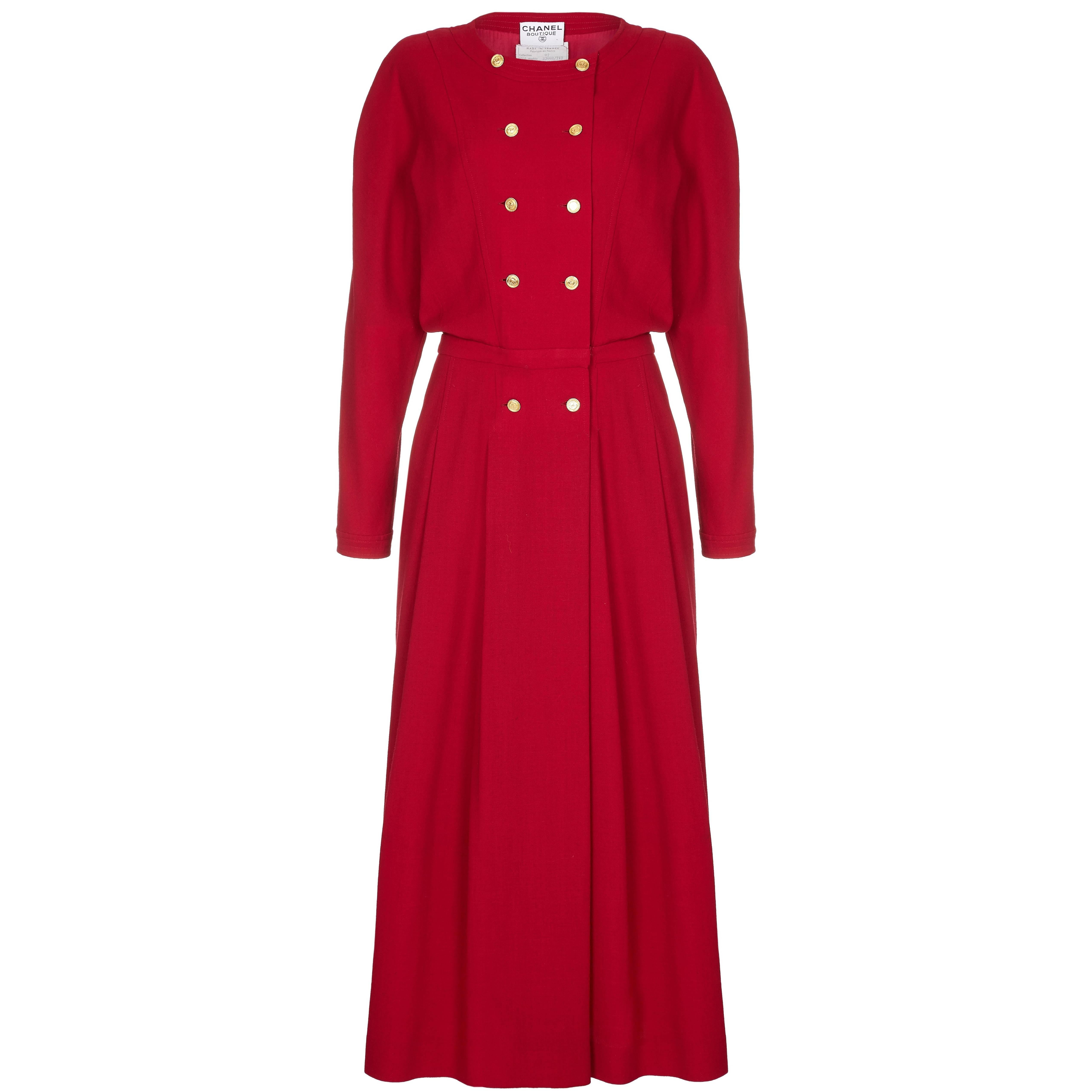 1980s Chanel Red Wool Dress
