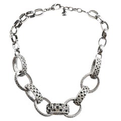 Chanel 2016 Black & Grey Crystal Chain Link Choker Necklace
