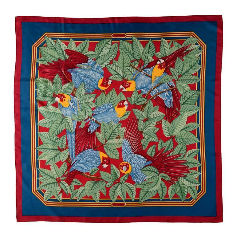 RARE FIND Vintage Hermes Silk Scarf 'Les Perroquets' by Joachim Metz For Sale