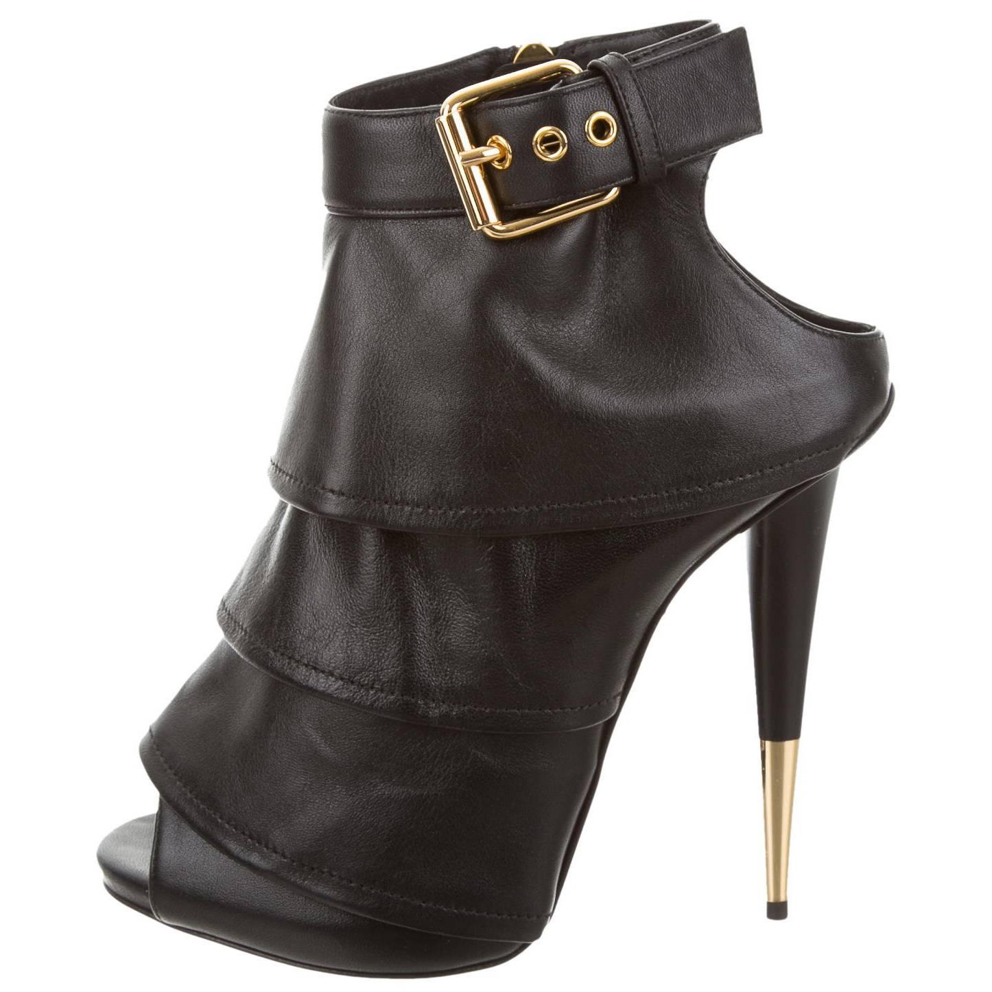 Giuseppe Zanotti NEW & SOLD OUT Black Leather Gold Heels in Box