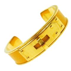 Hermes Mustard Leather Gold Kelly Cuff Bracelet