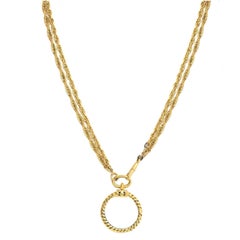 Chanel Vintage '80s Gold Double Chain Magnifying Glass Pendant Necklace