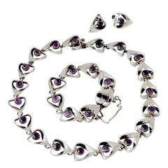 Vintage Emma Melendez Taxco Sterling Silver & Amethyst Parure 1960