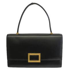 Vintage Hermes Black Gold Buckle Top Handle Satchel Kelly Style Evening Flap Bag