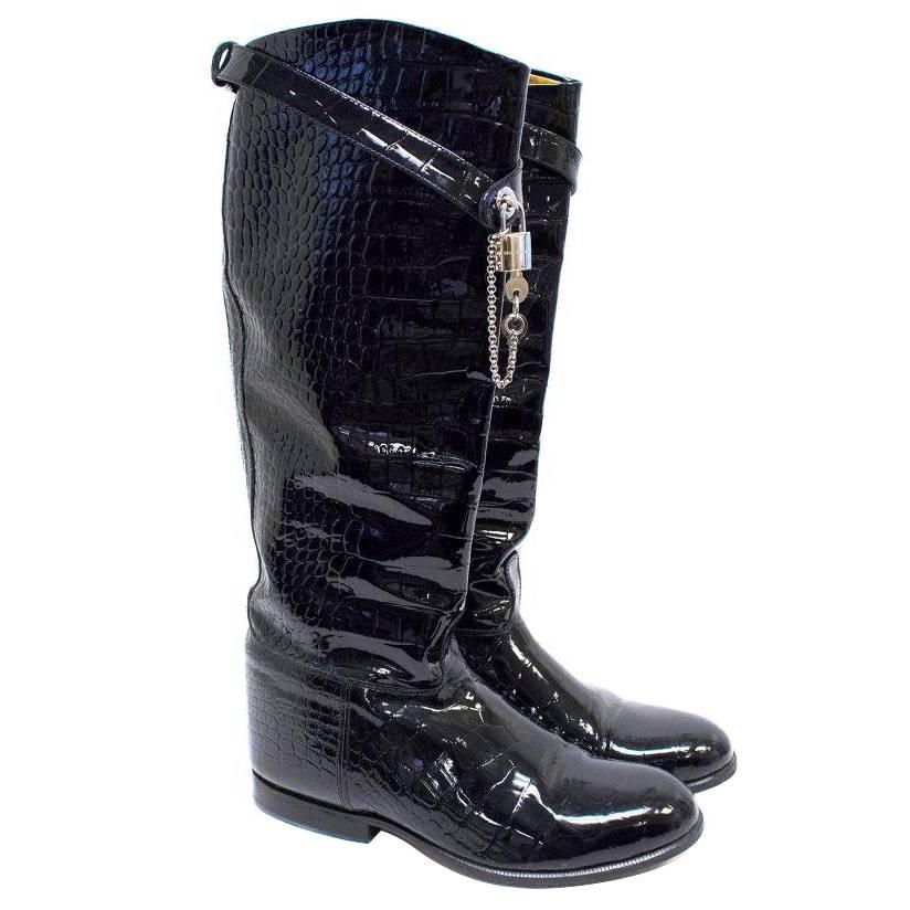 Dolce and Gabbana Crocodile Embossed Black Boots For Sale