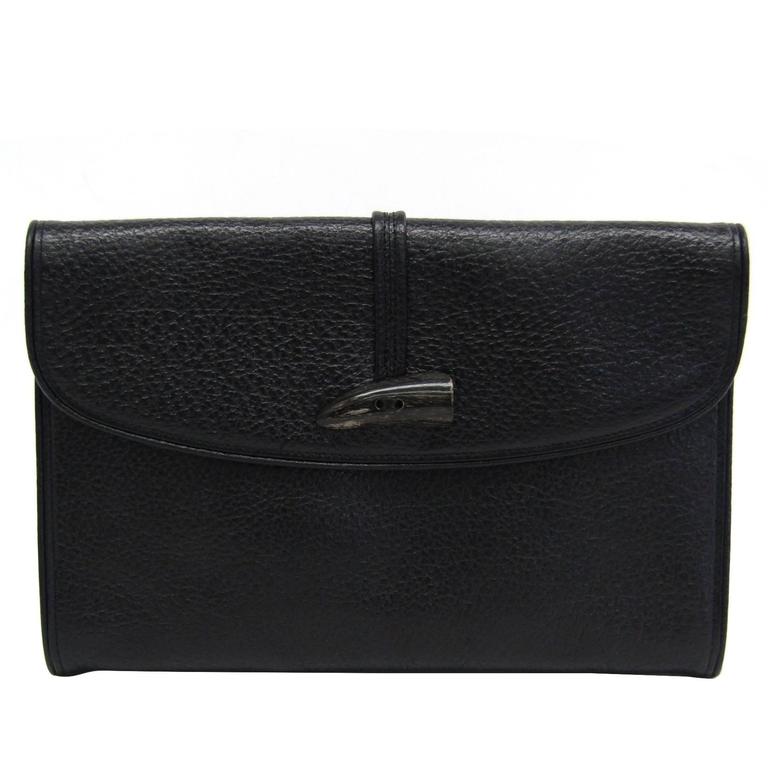 YSL Yves Saint Laurent Vintage Black Leather Envelope Evening Clutch