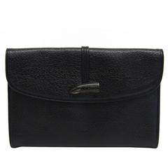YSL Yves Saint Laurent Vintage Black Leather Envelope Evening Clutch Bag