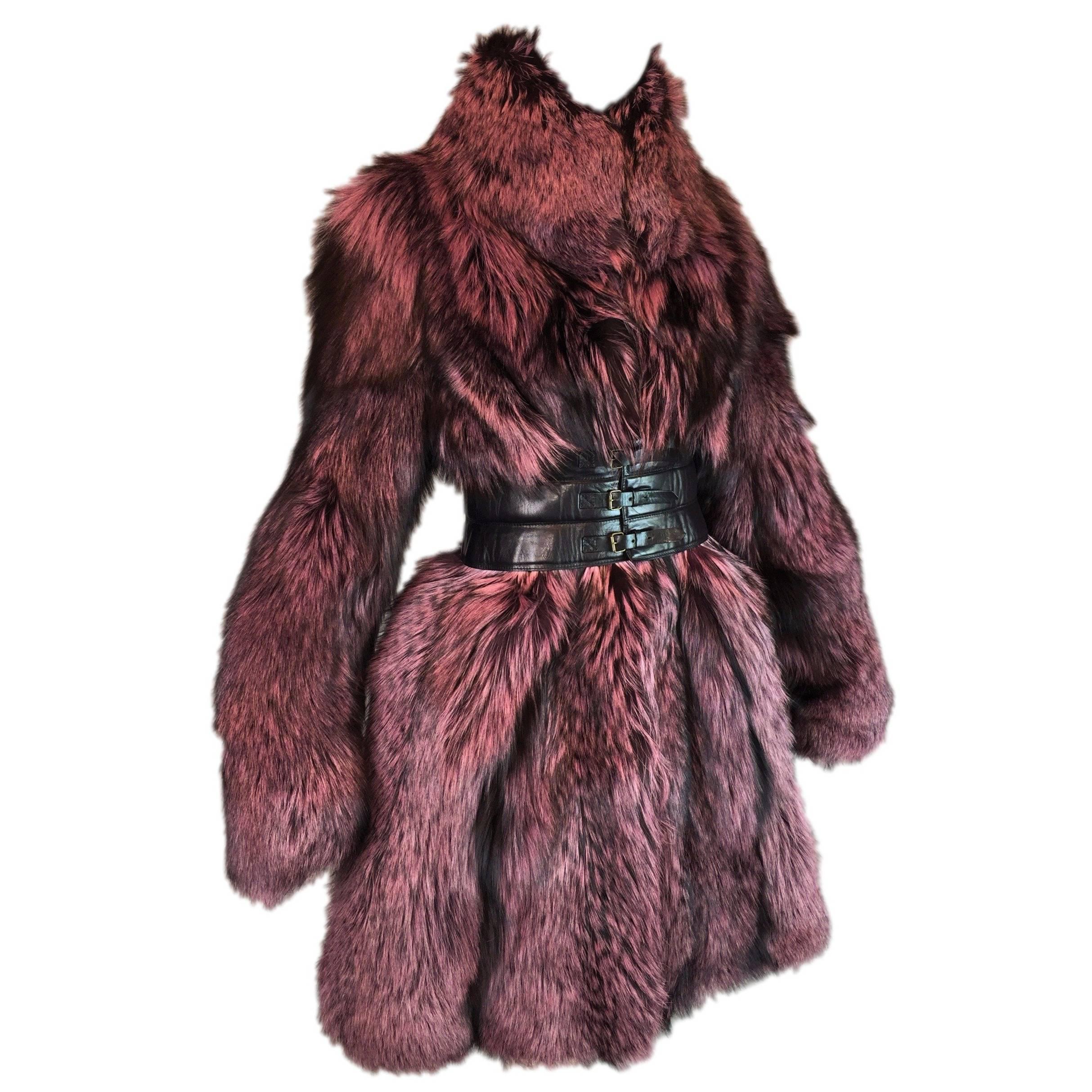 A/W 2006 Alexander McQueen Corset Belt Purple Fur Coat Jacket