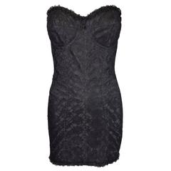 S/S 1992 Dolce & Gabbana Lace Padded Bustier Corset Sheer Bandage Mini Dress M L 11