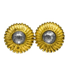 Vintage 1970
s Chanel Gold and Rhinestone Clip On Earrings