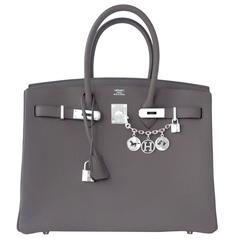 Hermes Etain 35cm Togo Birkin Bag "Tin Grey" Palladium Hardware A Stamp