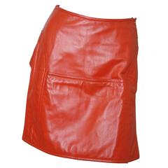 Rare Bonnie Cashin Red Leather Parabola Mini Skirt with Apron Pockets Mod 60s 7