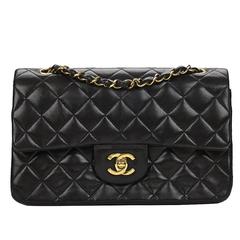 1990s Chanel Black Quilted Lambskin Vintage Small Classic Double Flap Bag