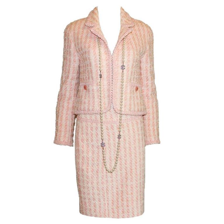 Chanel 1980s or early 1990s Fuschia Pink Wool Skirt Jacket Suit