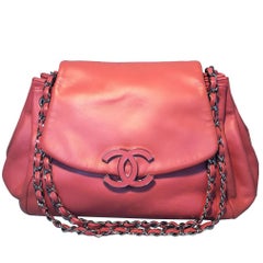 Chanel Coral Leather Top Flap Shoulder Bag 